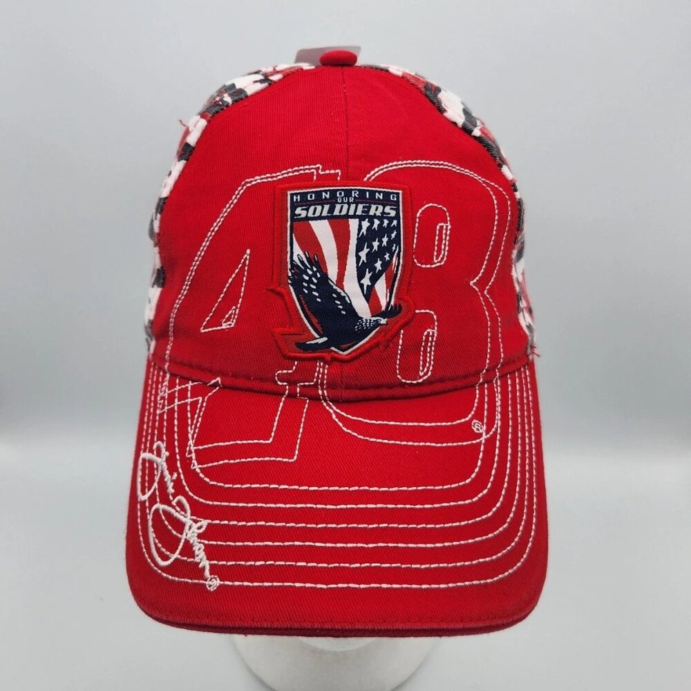 Jimmie Johnson 48 Camo Red White Nascar Strap Back Honoring Soldiers NWT